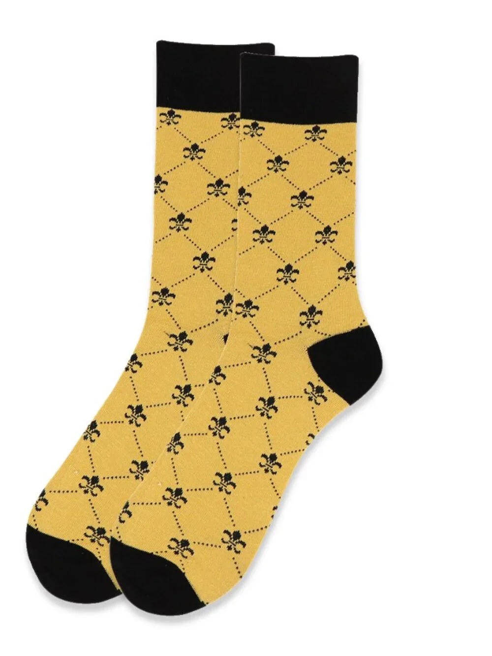 Men's Fleur-de-lis Socks - Mustard Yellow W/  Black- NWT